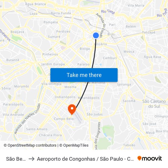São Bento to Aeroporto de Congonhas / São Paulo - Cgh / Sbsp map