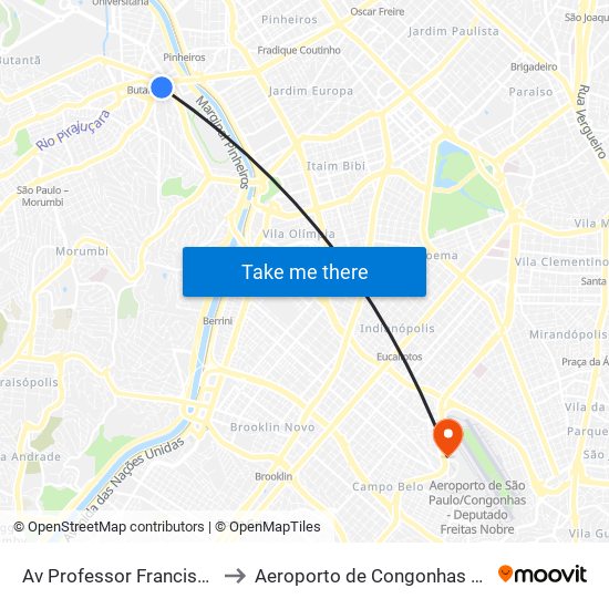 Av Professor Francisco Morato 100 - B/C to Aeroporto de Congonhas / São Paulo - Cgh / Sbsp map