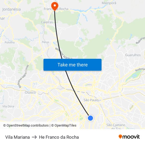 Vila Mariana to He Franco da Rocha map