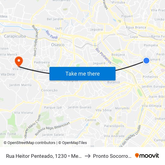 Rua Heitor Penteado, 1230 • Metrô Vila Madalena to Pronto Socorro Vila Dirce map