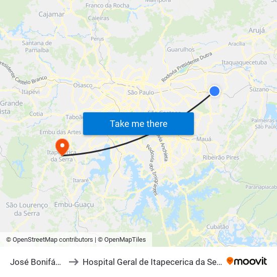 José Bonifácio to Hospital Geral de Itapecerica da Serra map