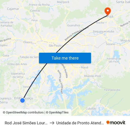 Rod José Simões Louro Junior, Km 45,1 Norte to Unidade de Pronto Atendimento Reynaldo Gregório map