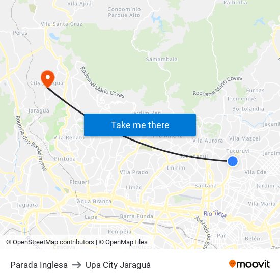 Parada Inglesa to Upa City Jaraguá map