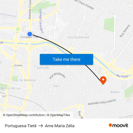 Portuguesa-Tietê to Ame Maria Zélia map