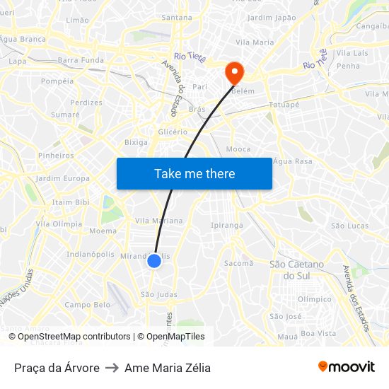 Praça da Árvore to Ame Maria Zélia map