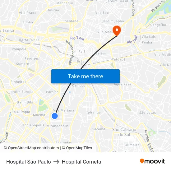 Hospital São Paulo to Hospital Cometa map