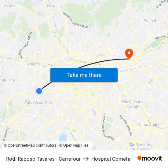 Rod. Raposo Tavares - Carrefour to Hospital Cometa map