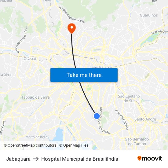 Jabaquara to Hospital Municipal da Brasilândia map