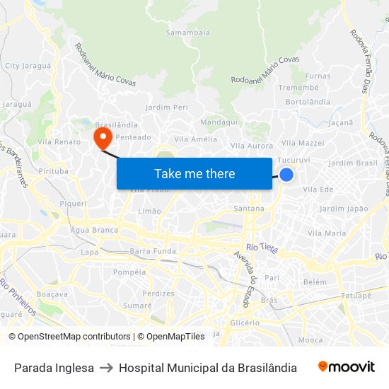 Parada Inglesa to Hospital Municipal da Brasilândia map