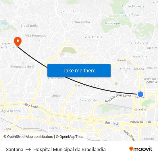 Santana to Hospital Municipal da Brasilândia map