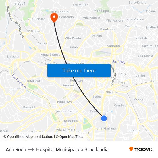 Ana Rosa to Hospital Municipal da Brasilândia map