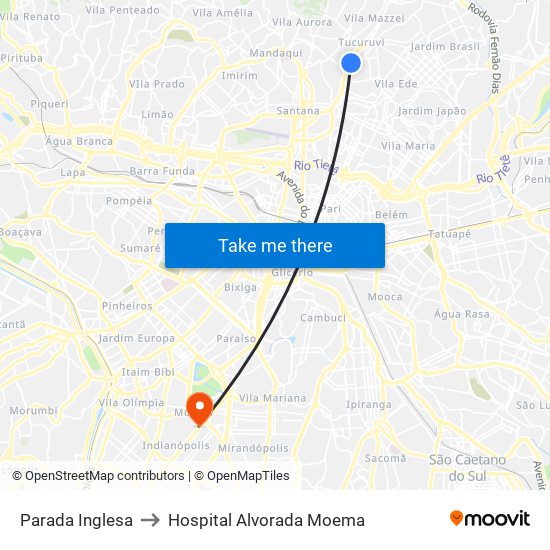 Parada Inglesa to Hospital Alvorada Moema map