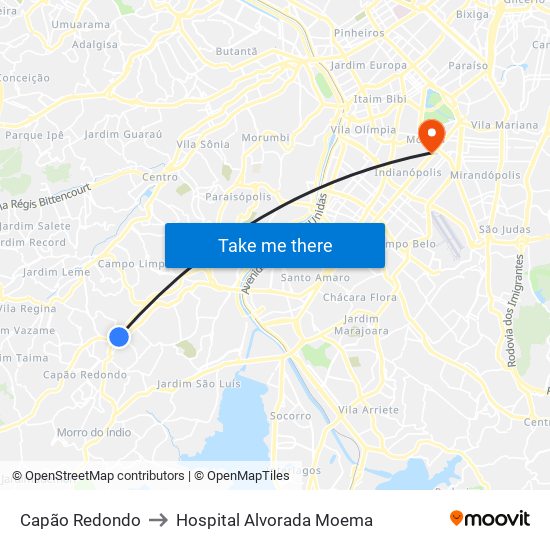 Capão Redondo to Hospital Alvorada Moema map