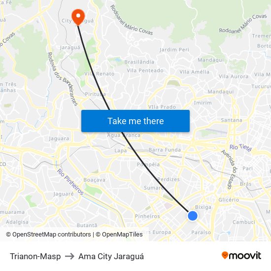 Trianon-Masp to Ama City Jaraguá map