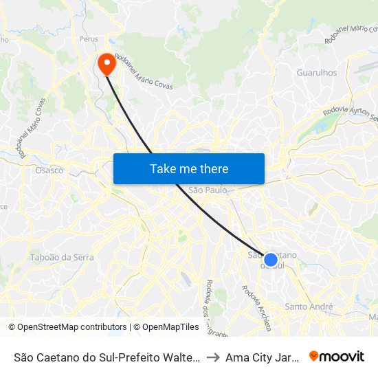 São Caetano do Sul-Prefeito Walter Braido to Ama City Jaraguá map