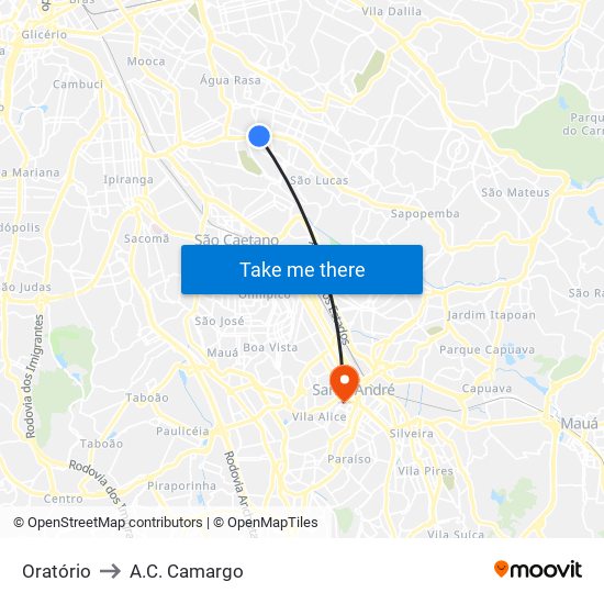 Oratório to A.C. Camargo map