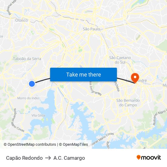 Capão Redondo to A.C. Camargo map