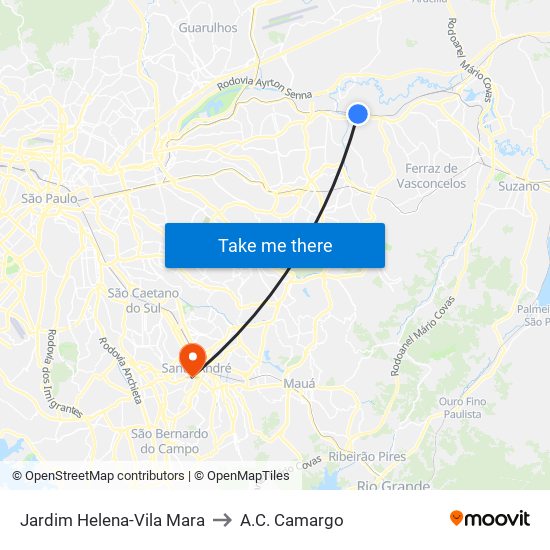 Jardim Helena-Vila Mara to A.C. Camargo map