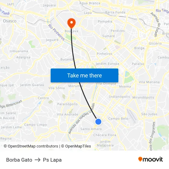 Borba Gato to Ps Lapa map
