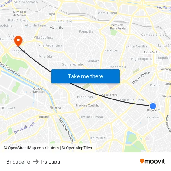 Brigadeiro to Ps Lapa map