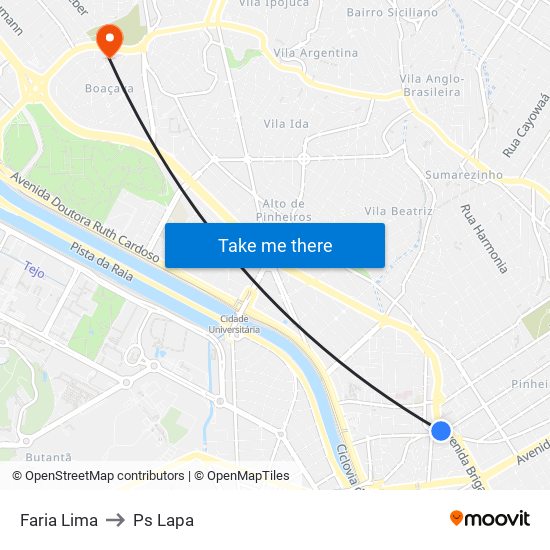 Faria Lima to Ps Lapa map