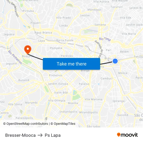 Bresser-Mooca to Ps Lapa map