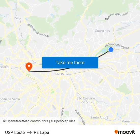 USP Leste to Ps Lapa map