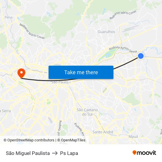 São Miguel Paulista to Ps Lapa map