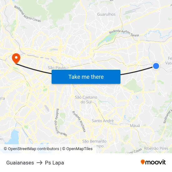 Guaianases to Ps Lapa map