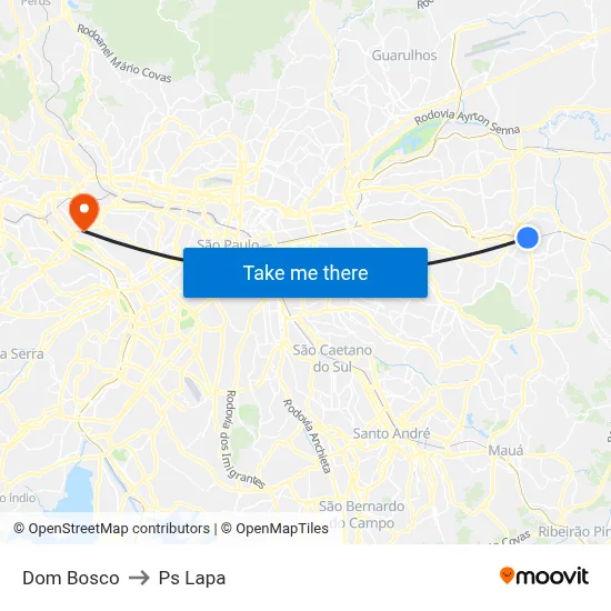 Dom Bosco to Ps Lapa map