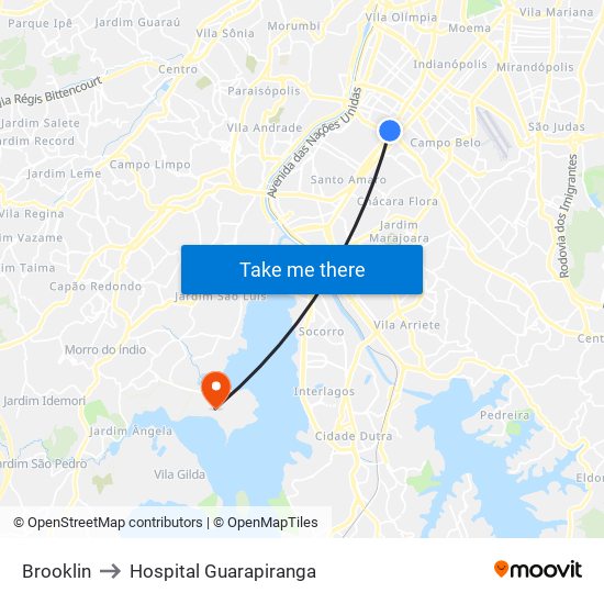 Brooklin to Hospital Guarapiranga map