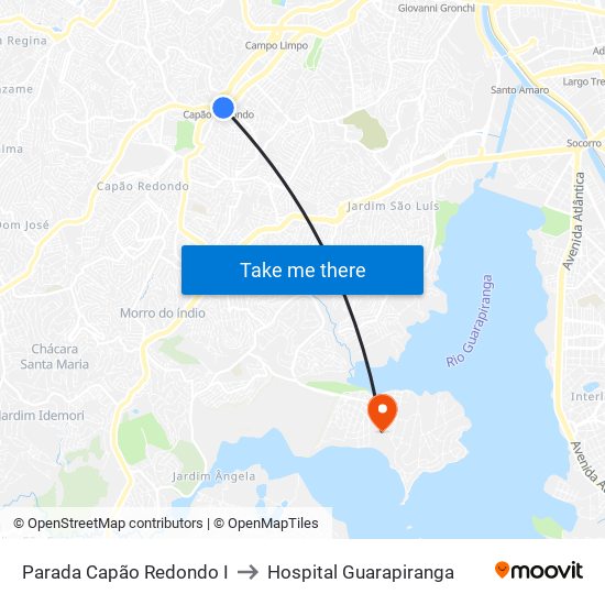 Parada Capão Redondo I to Hospital Guarapiranga map