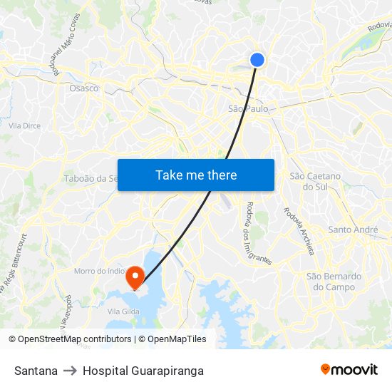 Santana to Hospital Guarapiranga map