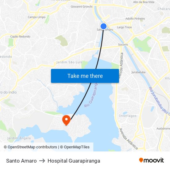 Santo Amaro to Hospital Guarapiranga map