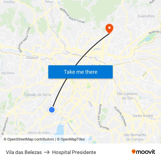 Vila das Belezas to Hospital Presidente map