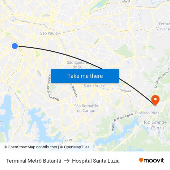 Terminal Metrô Butantã to Hospital Santa Luzia map