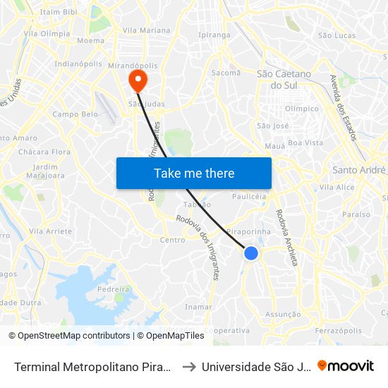 Terminal Metropolitano Piraporinha to Universidade São Judas map