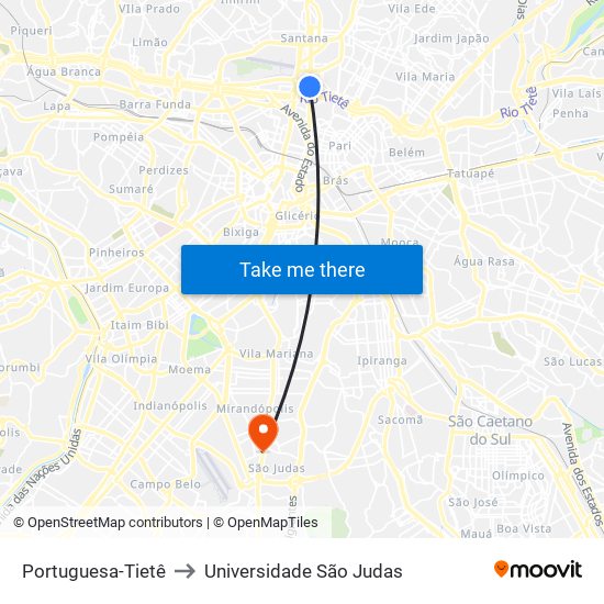 Portuguesa-Tietê to Universidade São Judas map