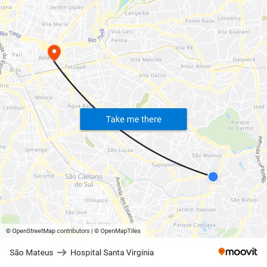 São Mateus to Hospital Santa Virgínia map