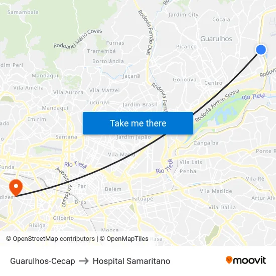Guarulhos-Cecap to Hospital Samaritano map