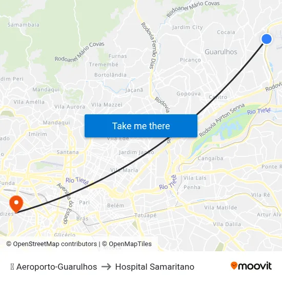 ✈️ Aeroporto-Guarulhos to Hospital Samaritano map