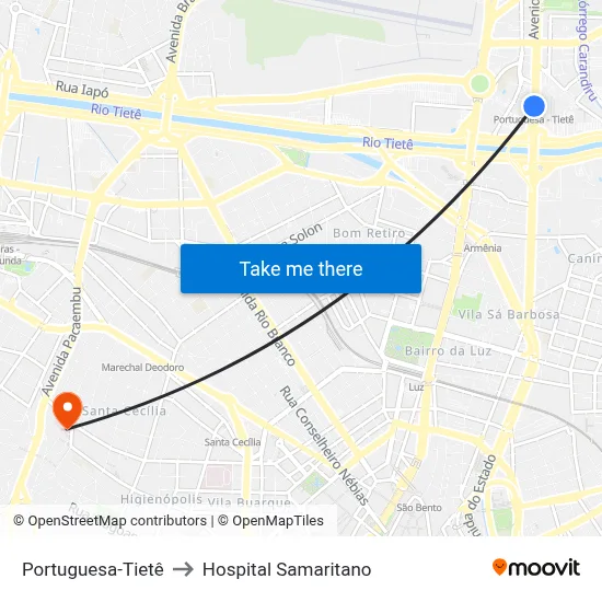 Portuguesa-Tietê to Hospital Samaritano map