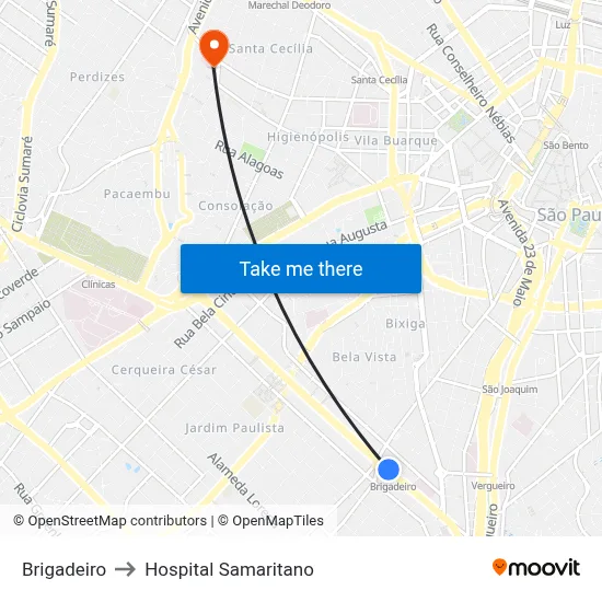 Brigadeiro to Hospital Samaritano map
