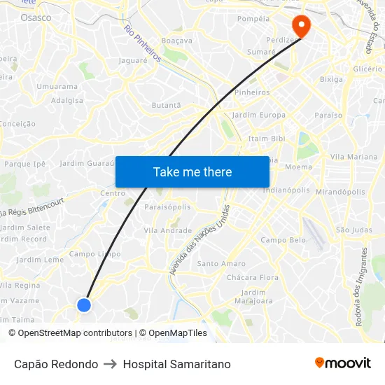 Capão Redondo to Hospital Samaritano map