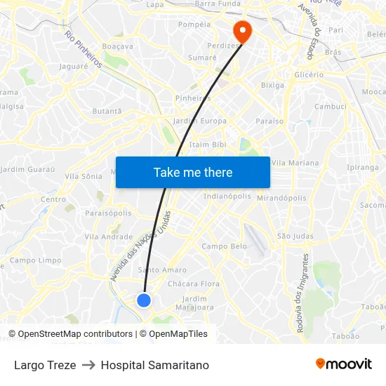 Largo Treze to Hospital Samaritano map