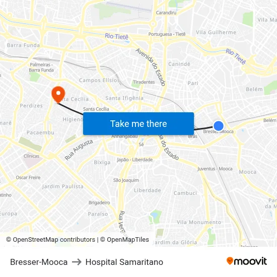 Bresser-Mooca to Hospital Samaritano map
