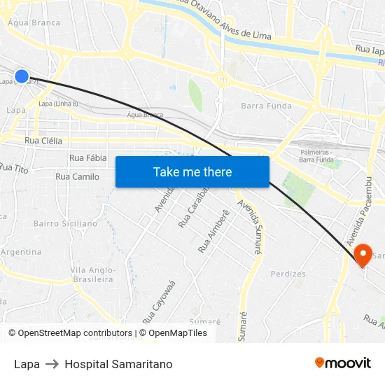 Lapa to Hospital Samaritano map