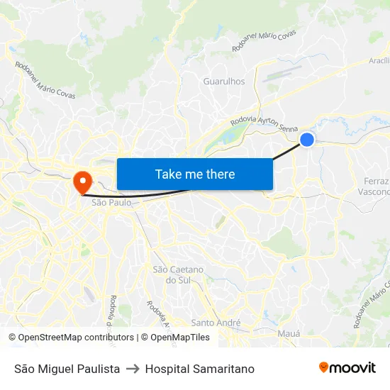 São Miguel Paulista to Hospital Samaritano map