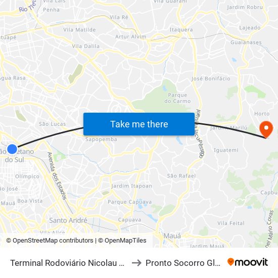 Terminal Rodoviário Nicolau Delic to Pronto Socorro Glória map