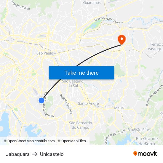 Jabaquara to Unicastelo map